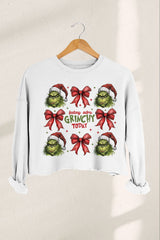 Christmas Coquette Bow Grinchy Cropped Sweatshirt For Women