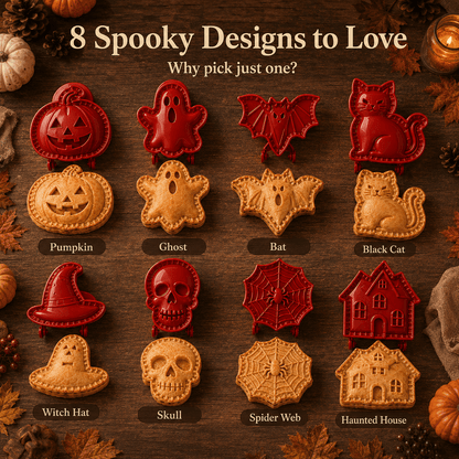 Eight Halloween pie mold design options