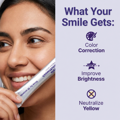 Person holding a purple mouthwash sachet