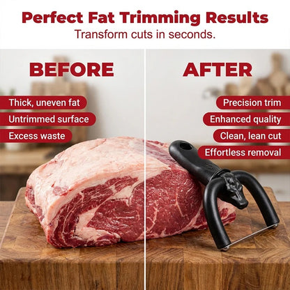 Before-and-after illustration of meat trimming